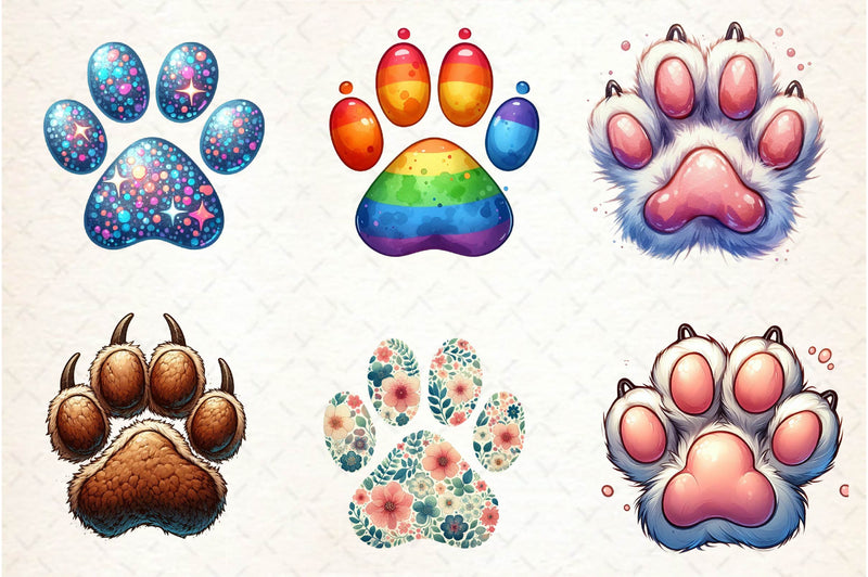 Colorful Animal Paw Print Clipart Bundle - CraftNest - Digital Crafting and Art
