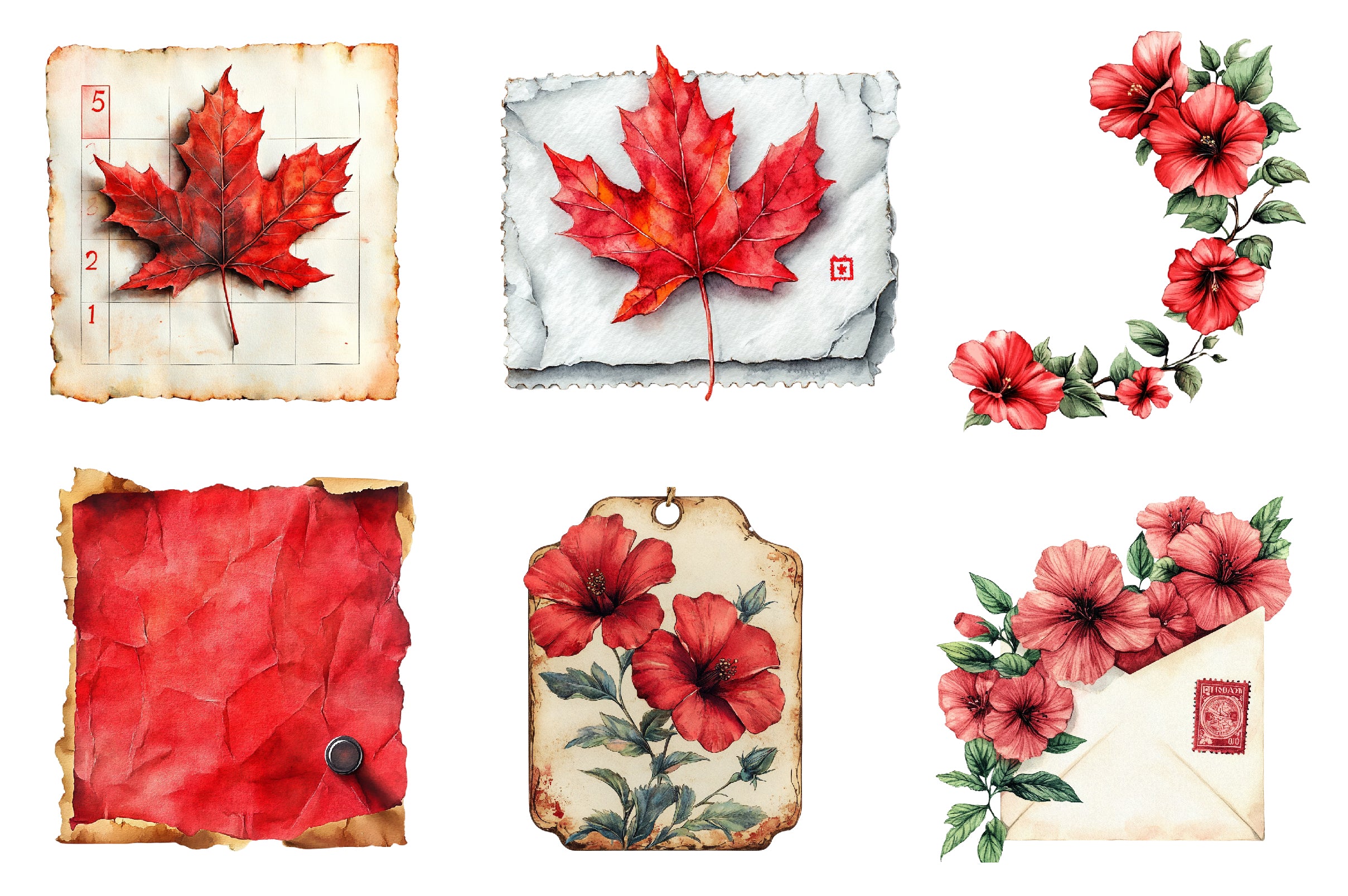 Red Vintage Fall Ephemera Clipart Bundle - CraftNest - Digital Crafting and Art