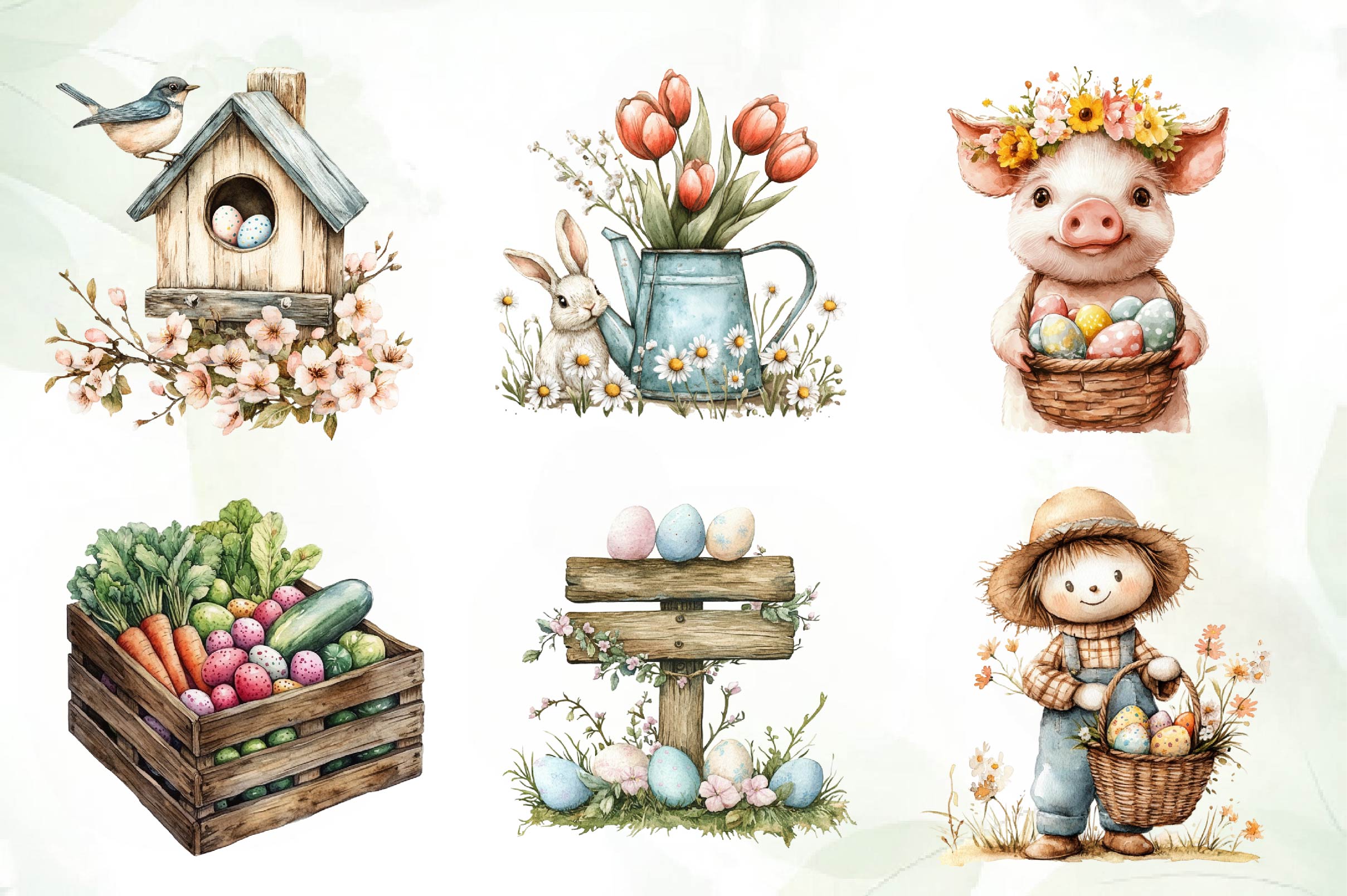 Cute Farm Easter Clipart Bundle - CraftNest - Digital Crafting and Art