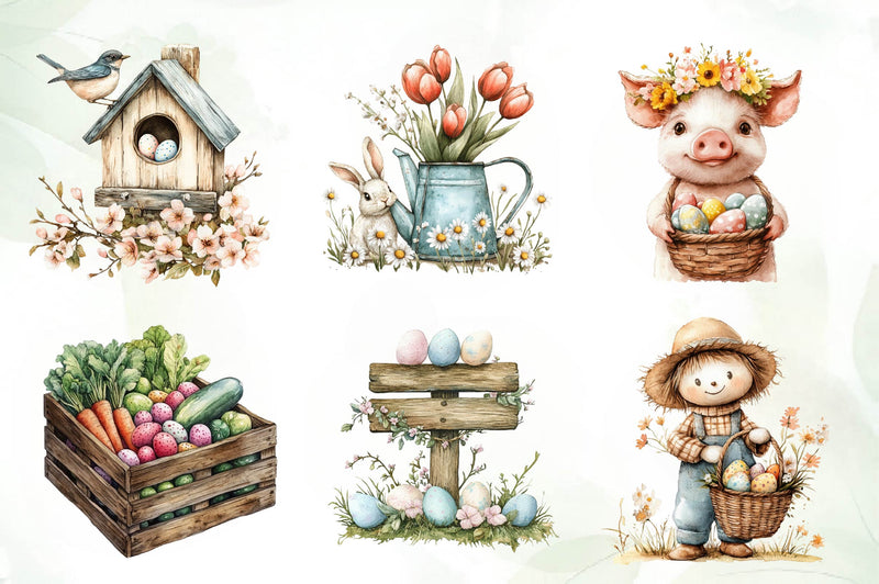 Cute Farm Easter Clipart Bundle - CraftNest - Digital Crafting and Art