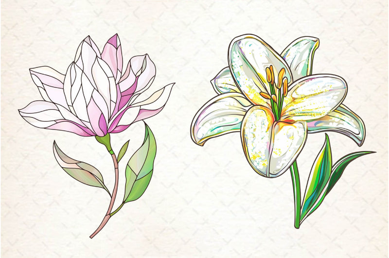 Round Stained Glass Spring Little Flower Clipart Bundle - CraftNest - Digital Crafting and Art