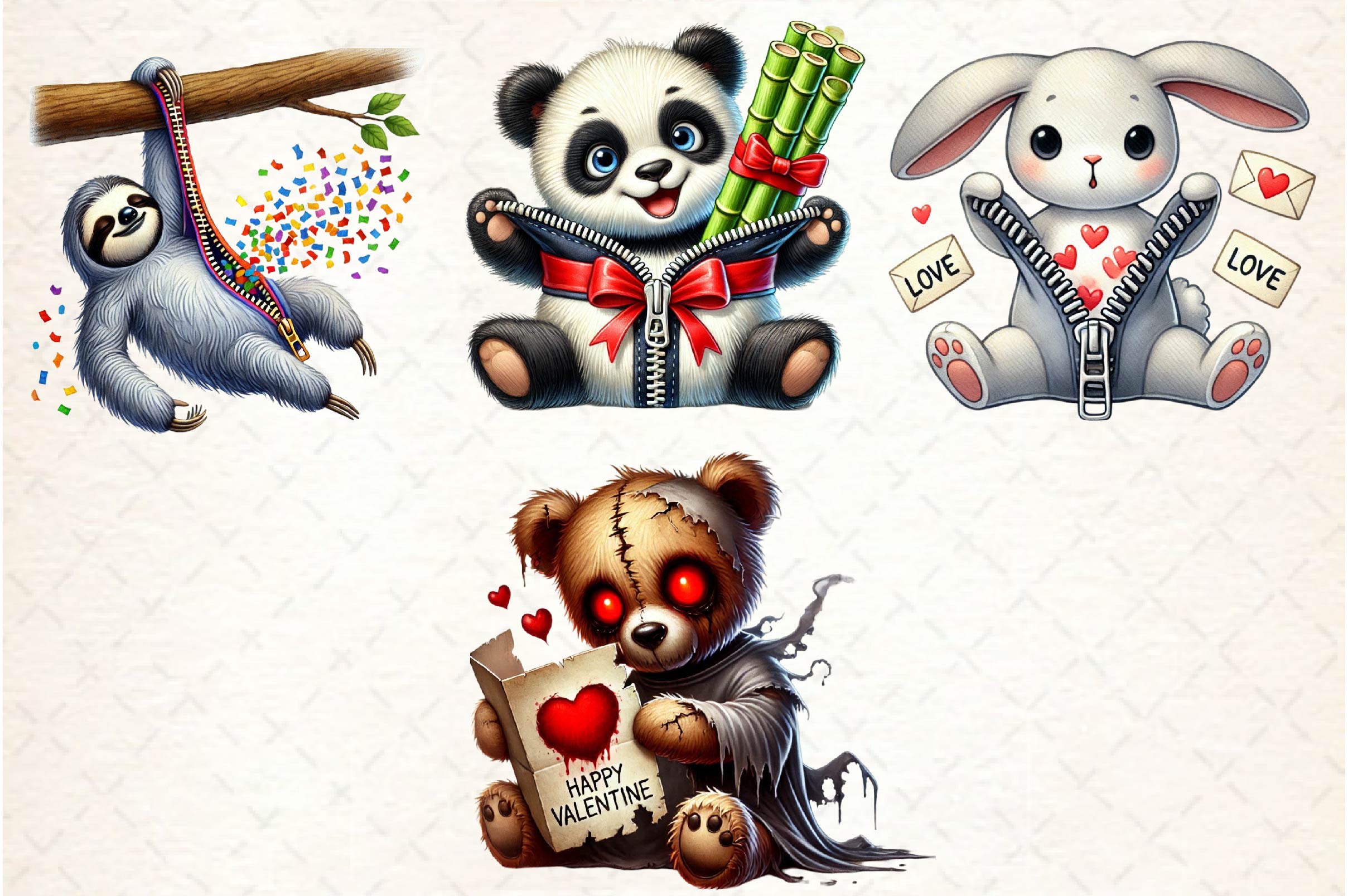 Valentines Zipper Animals Clipart Bundle - CraftNest - Digital Crafting and Art