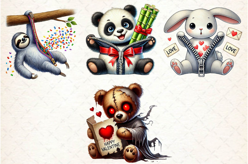 Valentines Zipper Animals Clipart Bundle - CraftNest - Digital Crafting and Art