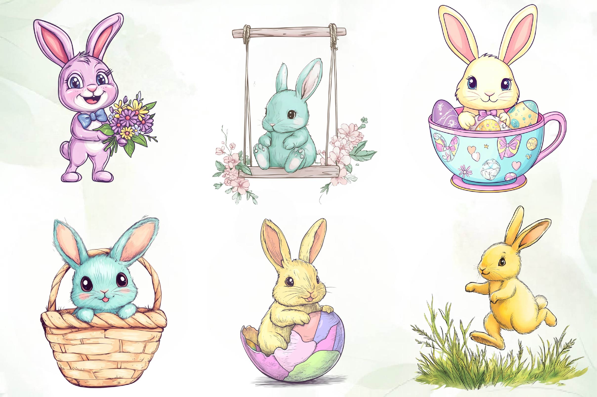 Cute Pastel Easter Bunny Clipart Bundle - CraftNest - Digital Crafting and Art