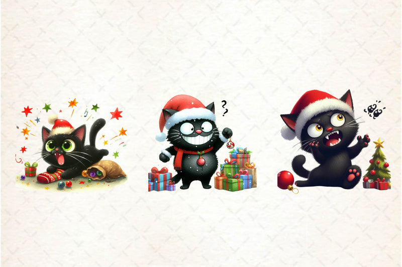 Funny Christmas Black Cat Clipart Bundle 2 - CraftNest - Digital Crafting and Art
