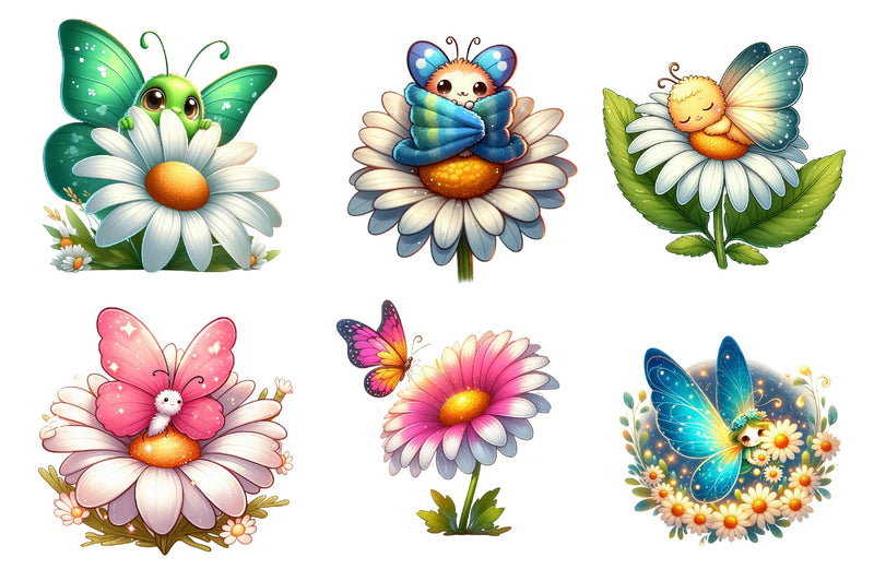 Cute Daisy Cartoon Spring Butterfly Clipart Bundle - CraftNest - Digital Crafting and Art