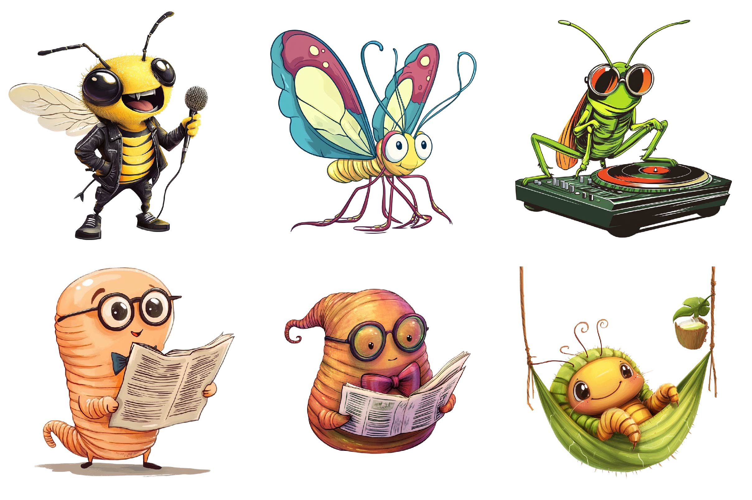 Quirky Whimsical Insects Animals Clipart Bundle - CraftNest - Digital Crafting and Art