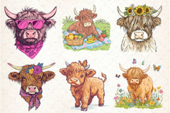 Summer Highland Cow Clipart Bundle - CraftNest - Digital Crafting and Art