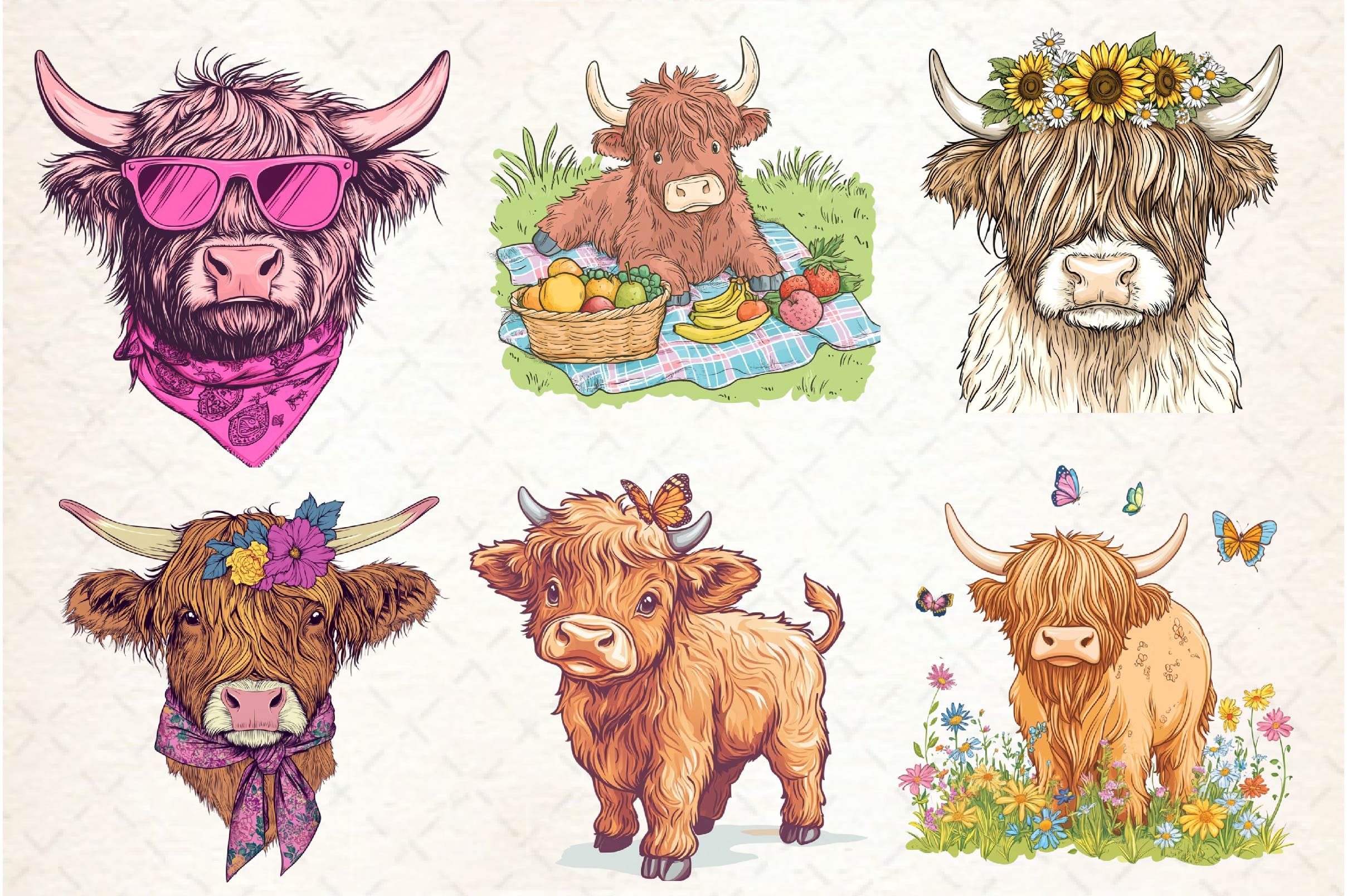 Summer Highland Cow Clipart Bundle - CraftNest - Digital Crafting and Art