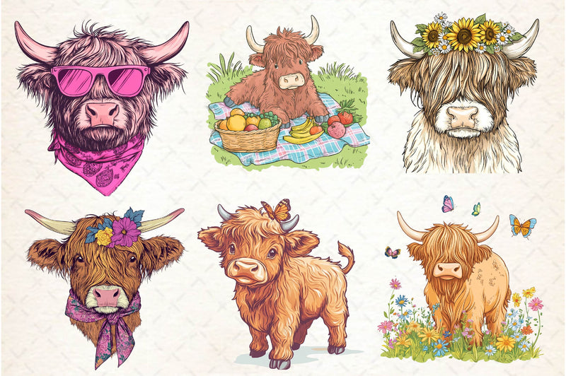 Summer Highland Cow Clipart Bundle - CraftNest - Digital Crafting and Art