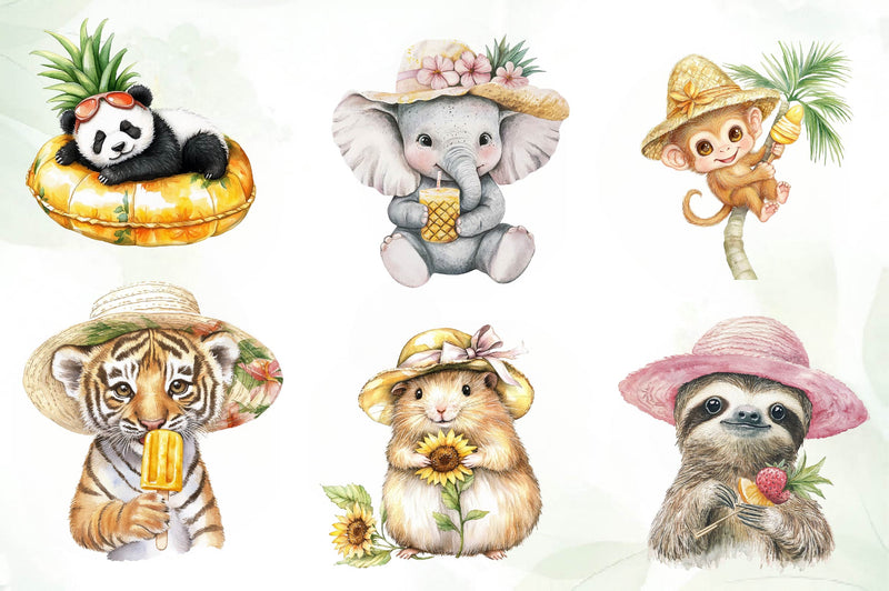Baby Animals In Summer Hat Clipart Bundle - CraftNest - Digital Crafting and Art