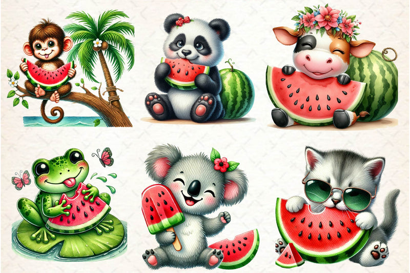 Summer Animals Enjoy Watermelon Clipart Bundle 1 - CraftNest - Digital Crafting and Art