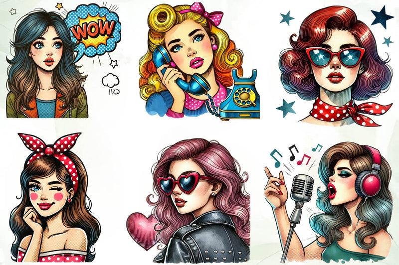 Pop Art Girl Clipart Bundle - CraftNest - Digital Crafting and Art