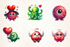 Cute Cartoon Valentine's Day Monsters Clipart Bundle - CraftNest - Digital Crafting and Art