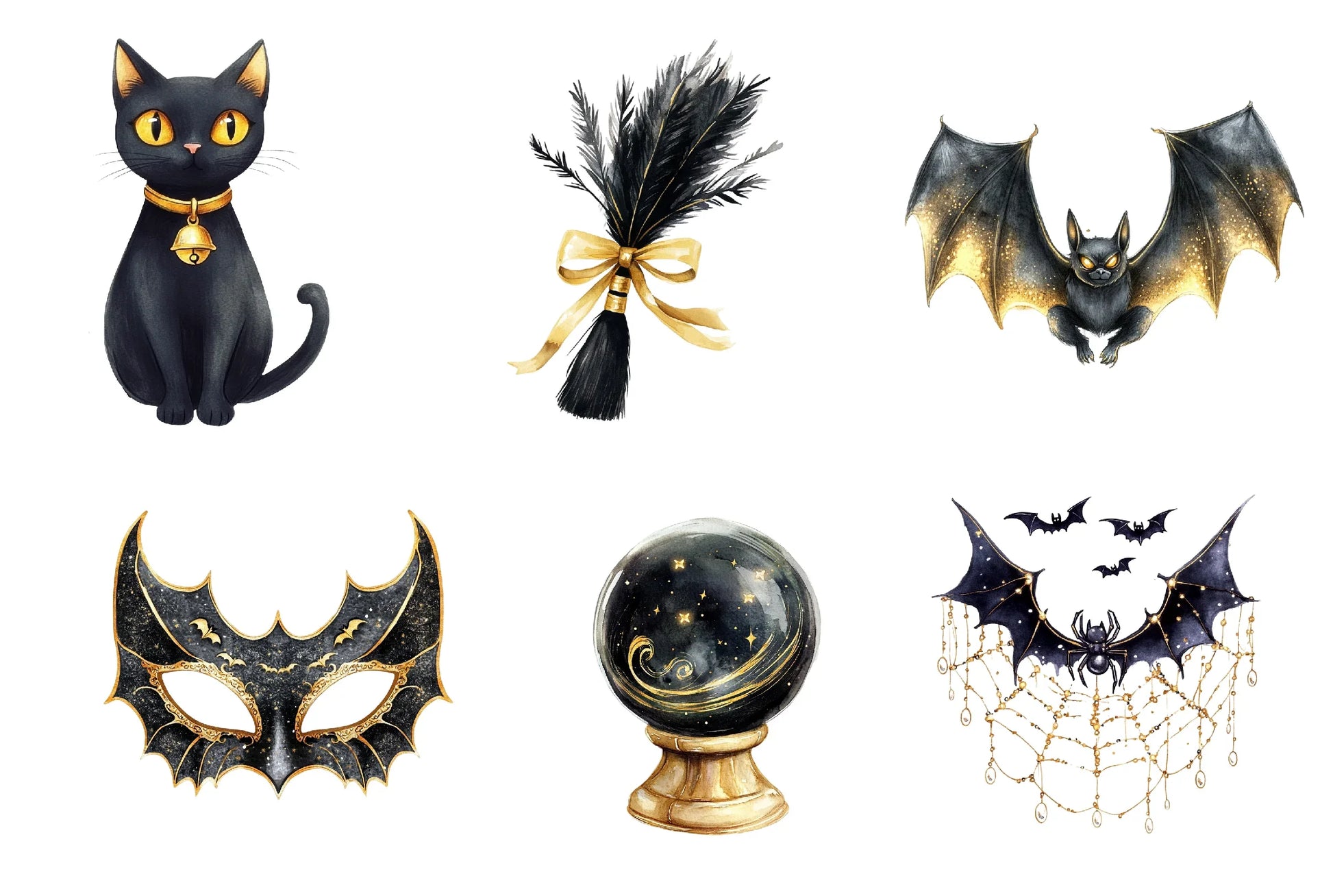 Creepy Black And Gold Halloween Clipart Bundle - CraftNest - Digital Crafting and Art