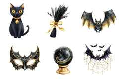 Creepy Black And Gold Halloween Clipart Bundle - CraftNest - Digital Crafting and Art