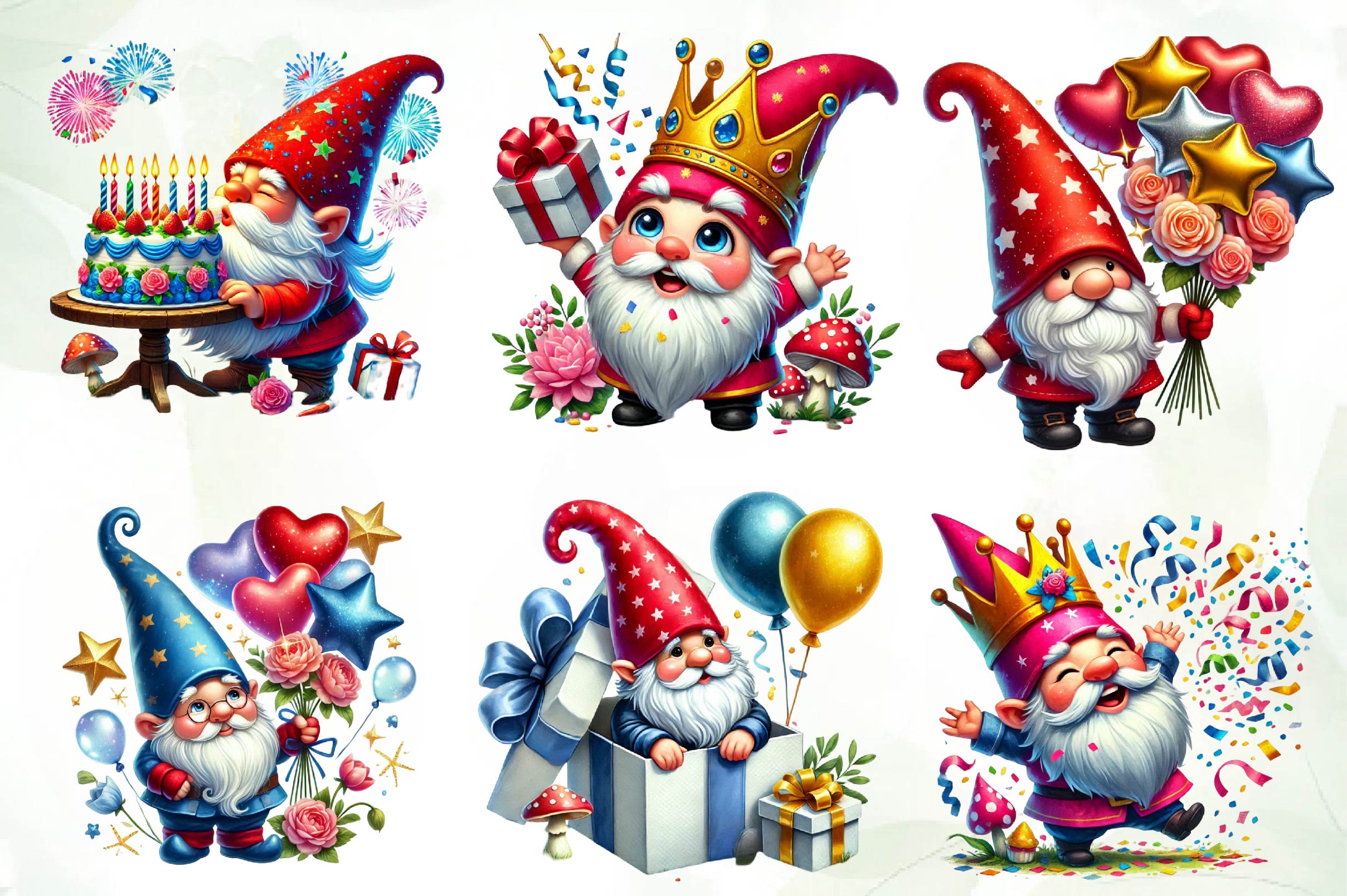 Birthday Gnomes Clipart Bundle - CraftNest - Digital Crafting and Art