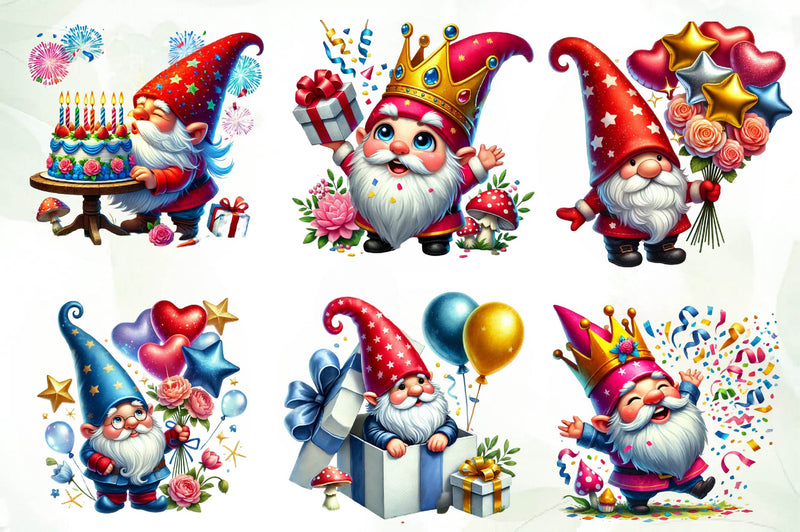 Birthday Gnomes Clipart Bundle - CraftNest - Digital Crafting and Art