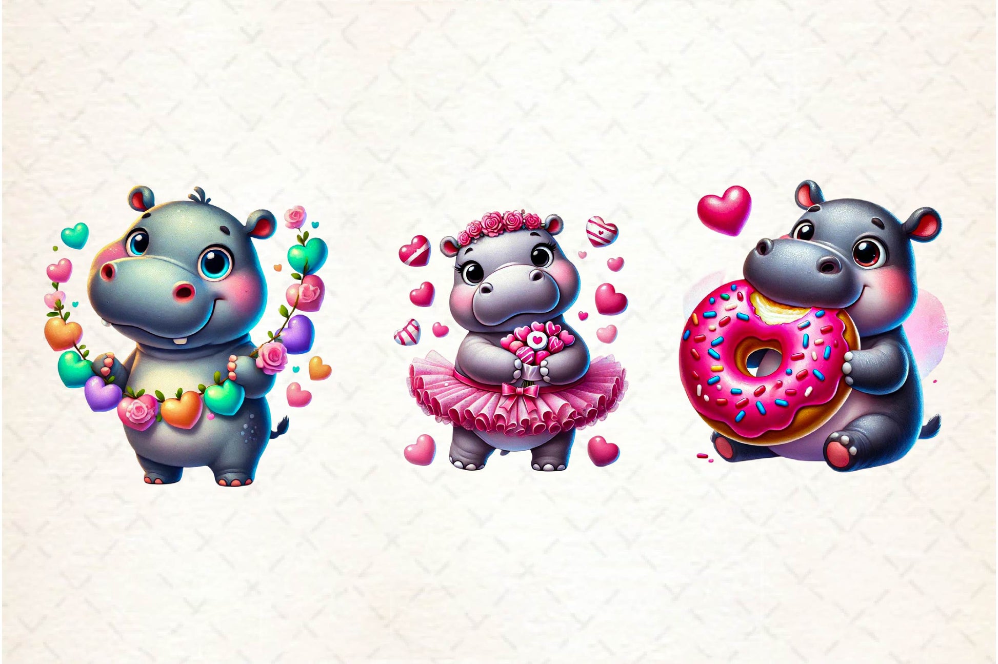 Cute Valentine Hippo Clipart Bundle - CraftNest - Digital Crafting and Art