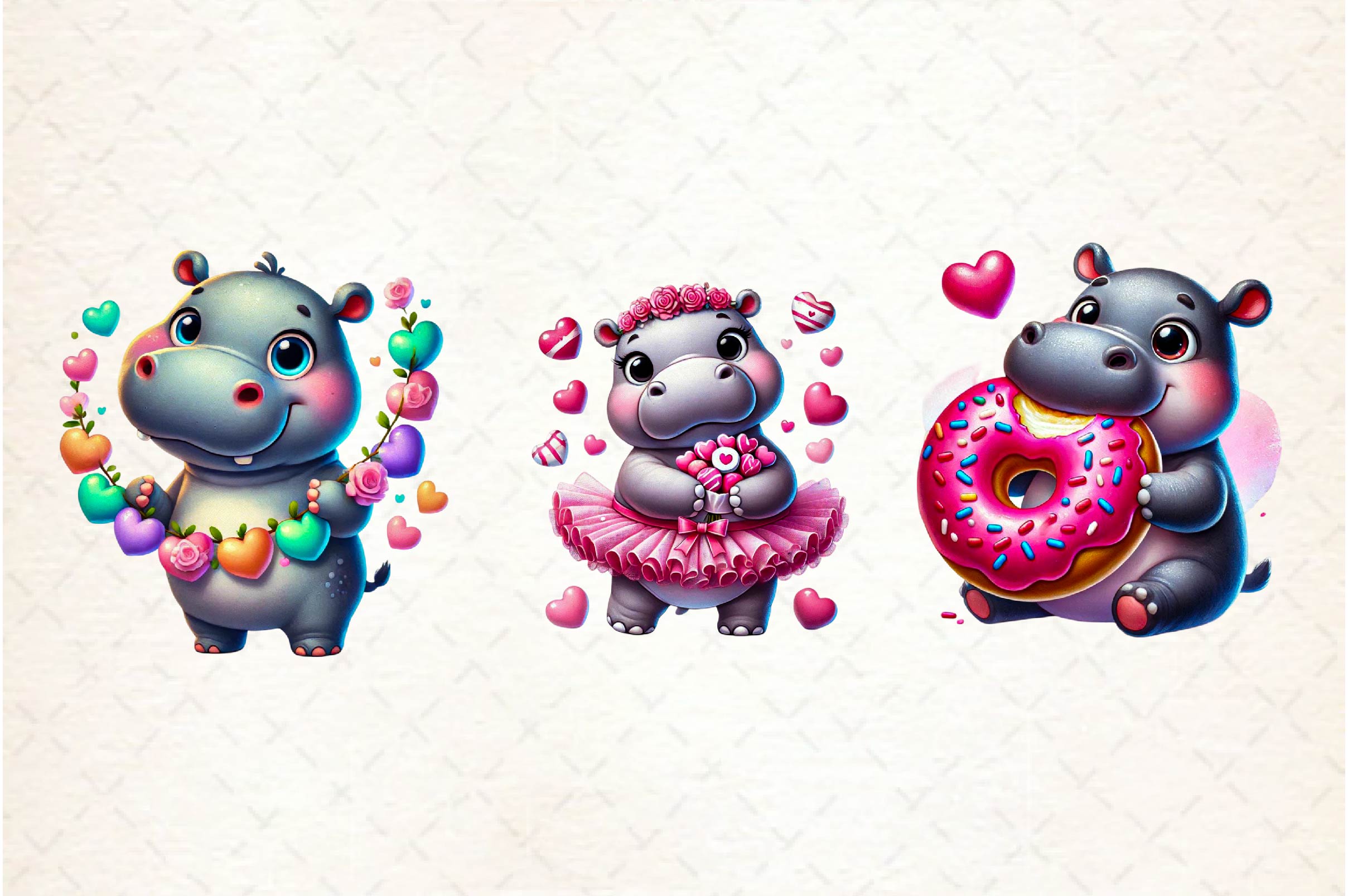Cute Valentine Hippo Clipart Bundle - CraftNest - Digital Crafting and Art