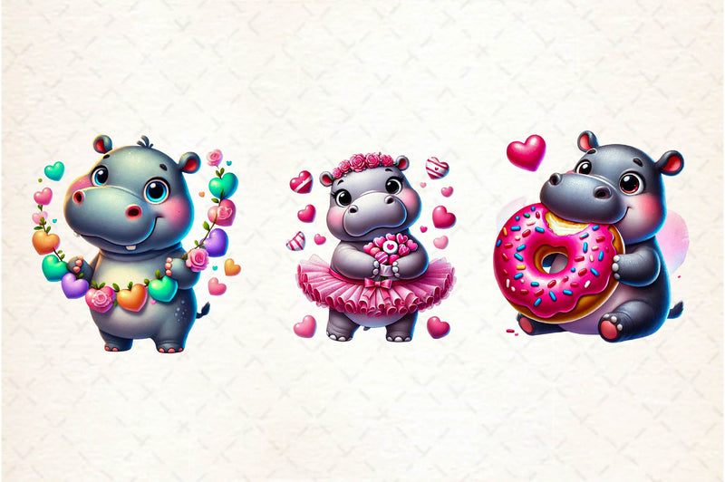 Cute Valentine Hippo Clipart Bundle - CraftNest - Digital Crafting and Art