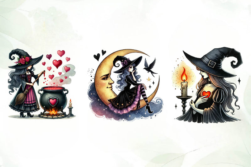 Valentine Gothic Witch Clipart Bundle - CraftNest - Digital Crafting and Art