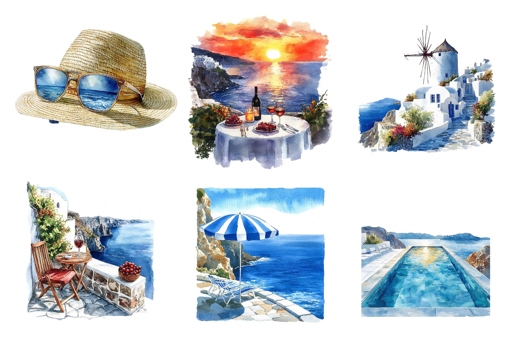 Summer Santorini Vacation Clipart Bundle - CraftNest - Digital Crafting and Art