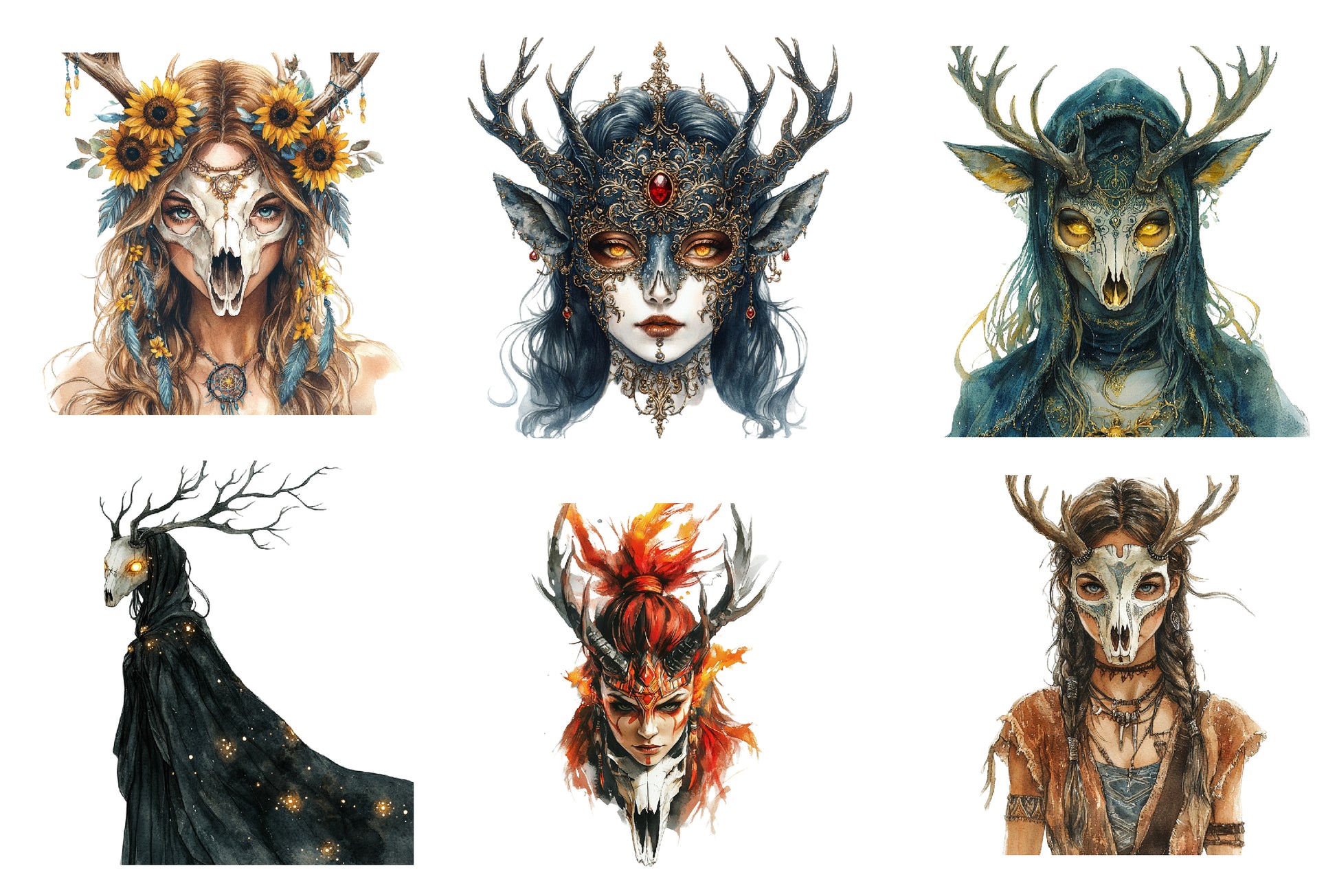 Deer Skull Mask Girls Clipart Bundle - CraftNest - Digital Crafting and Art