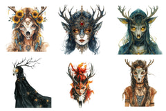 Deer Skull Mask Girls Clipart Bundle - CraftNest - Digital Crafting and Art