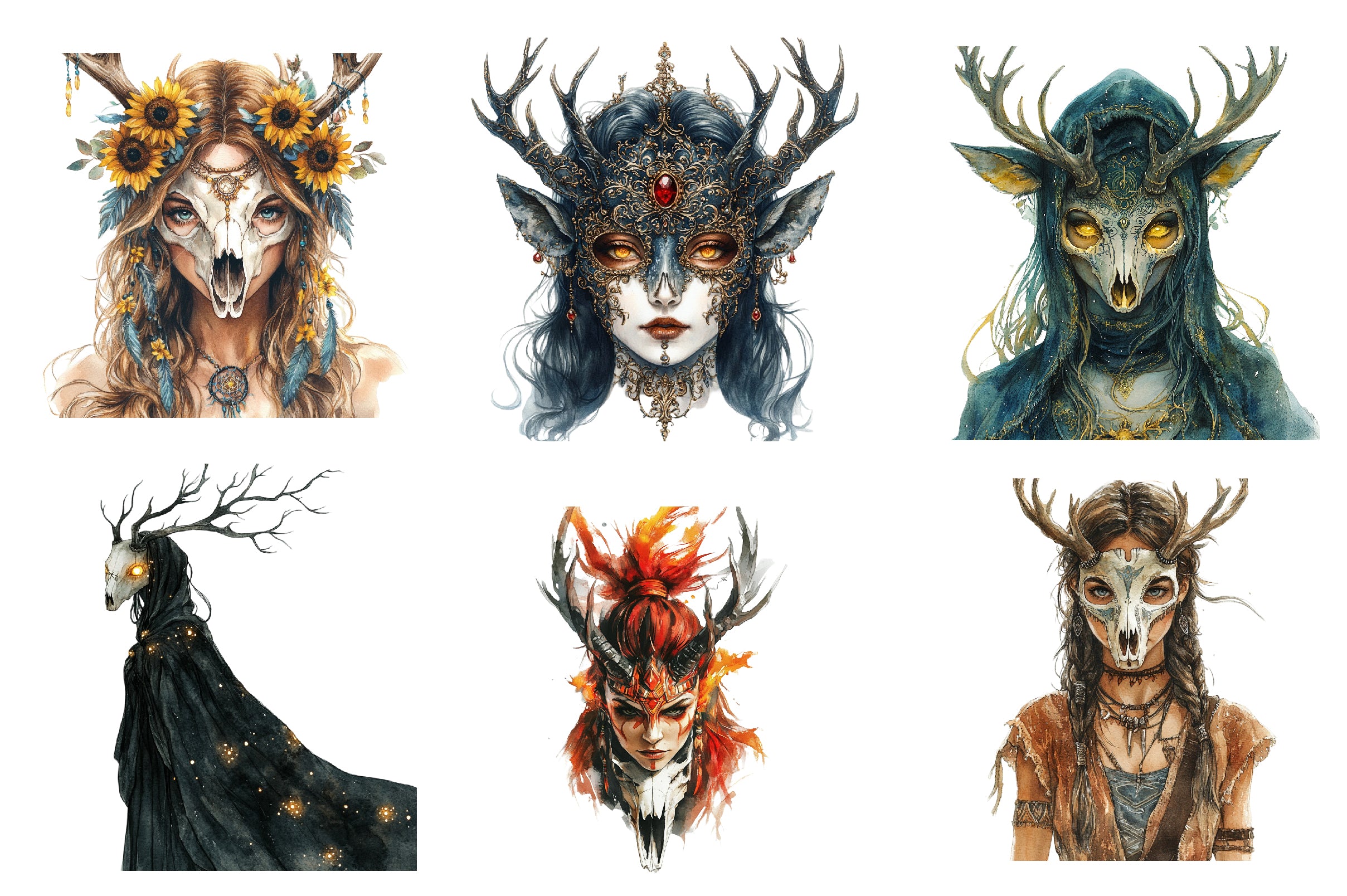 Deer Skull Mask Girls Clipart Bundle - CraftNest - Digital Crafting and Art