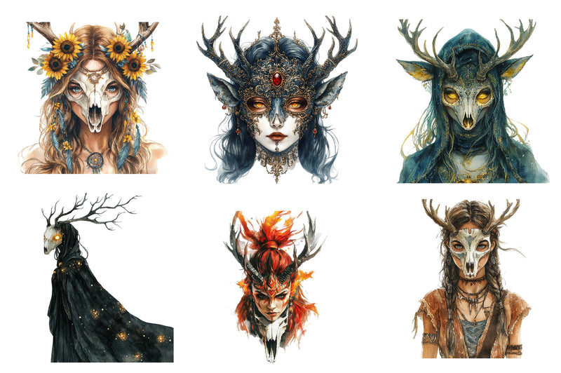Deer Skull Mask Girls Clipart Bundle - CraftNest - Digital Crafting and Art