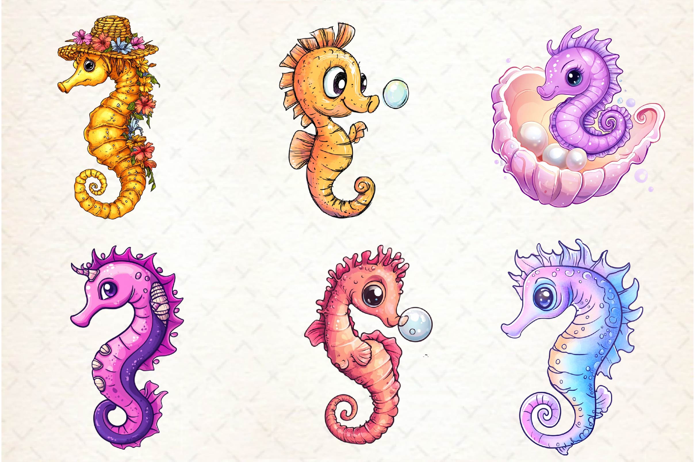 Summer Cute Sea Horse Clipart Bundle - CraftNest - Digital Crafting and Art