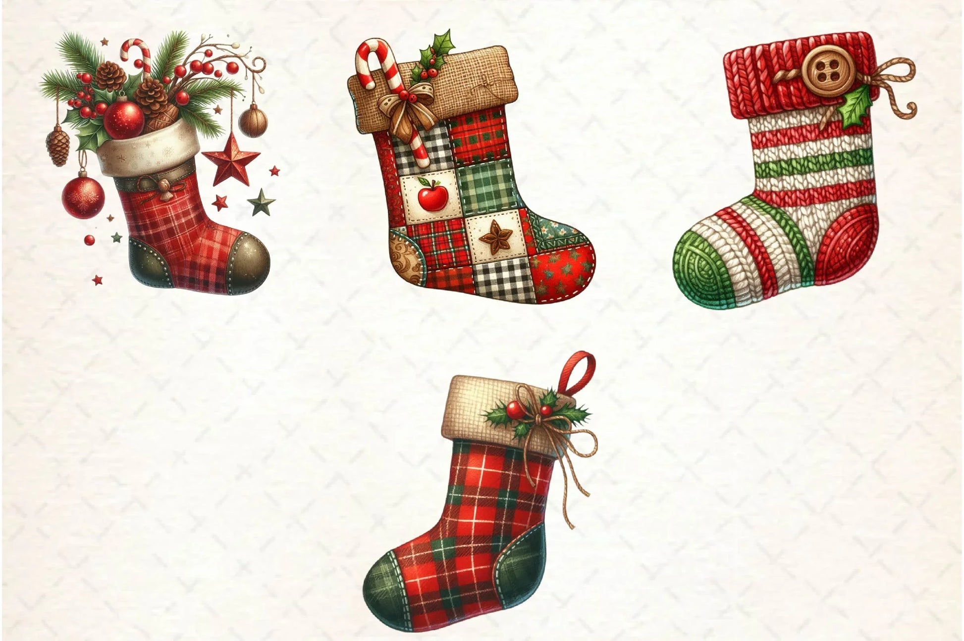 Rustic Christmas Stocking Socks Clipart Bundle - CraftNest - Digital Crafting and Art