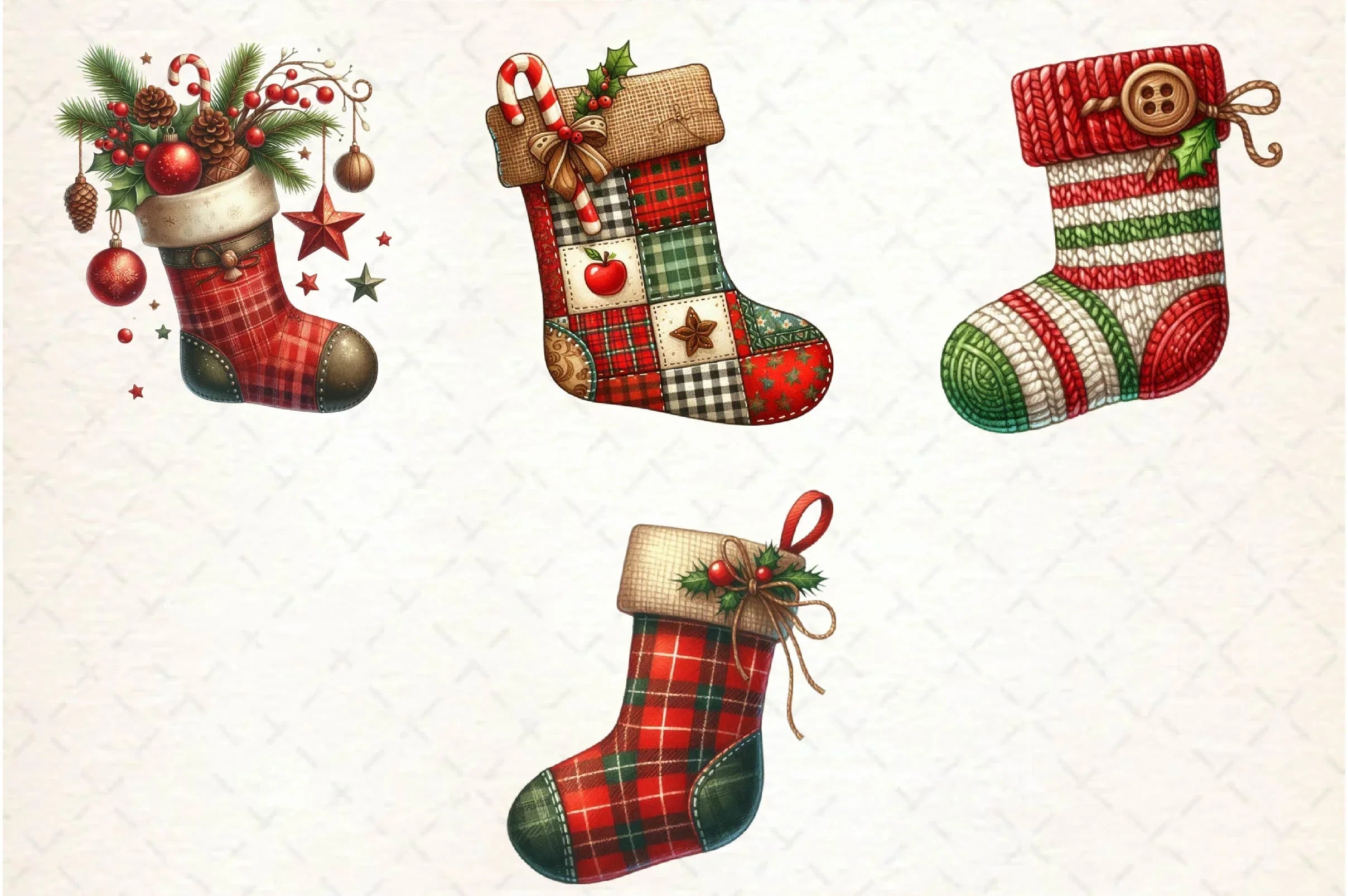 Rustic Christmas Stocking Socks Clipart Bundle - CraftNest - Digital Crafting and Art