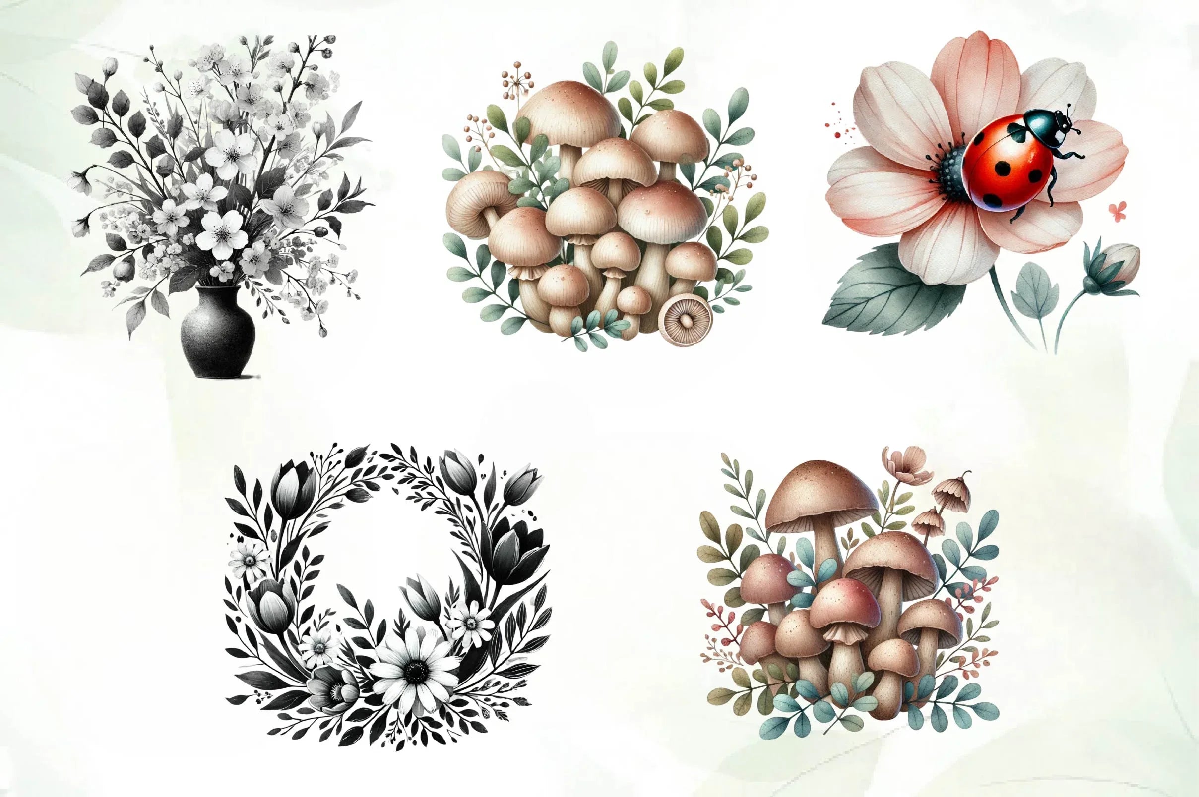 Black And White Spring Clipart Bundle