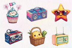 Kawaii Retro 4th Of July Clipart Bundle - CraftNest - Digital Crafting and Art