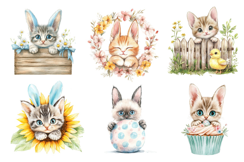 Easter Bunny Cat Peeking Clipart Bundle - CraftNest - Digital Crafting and Art