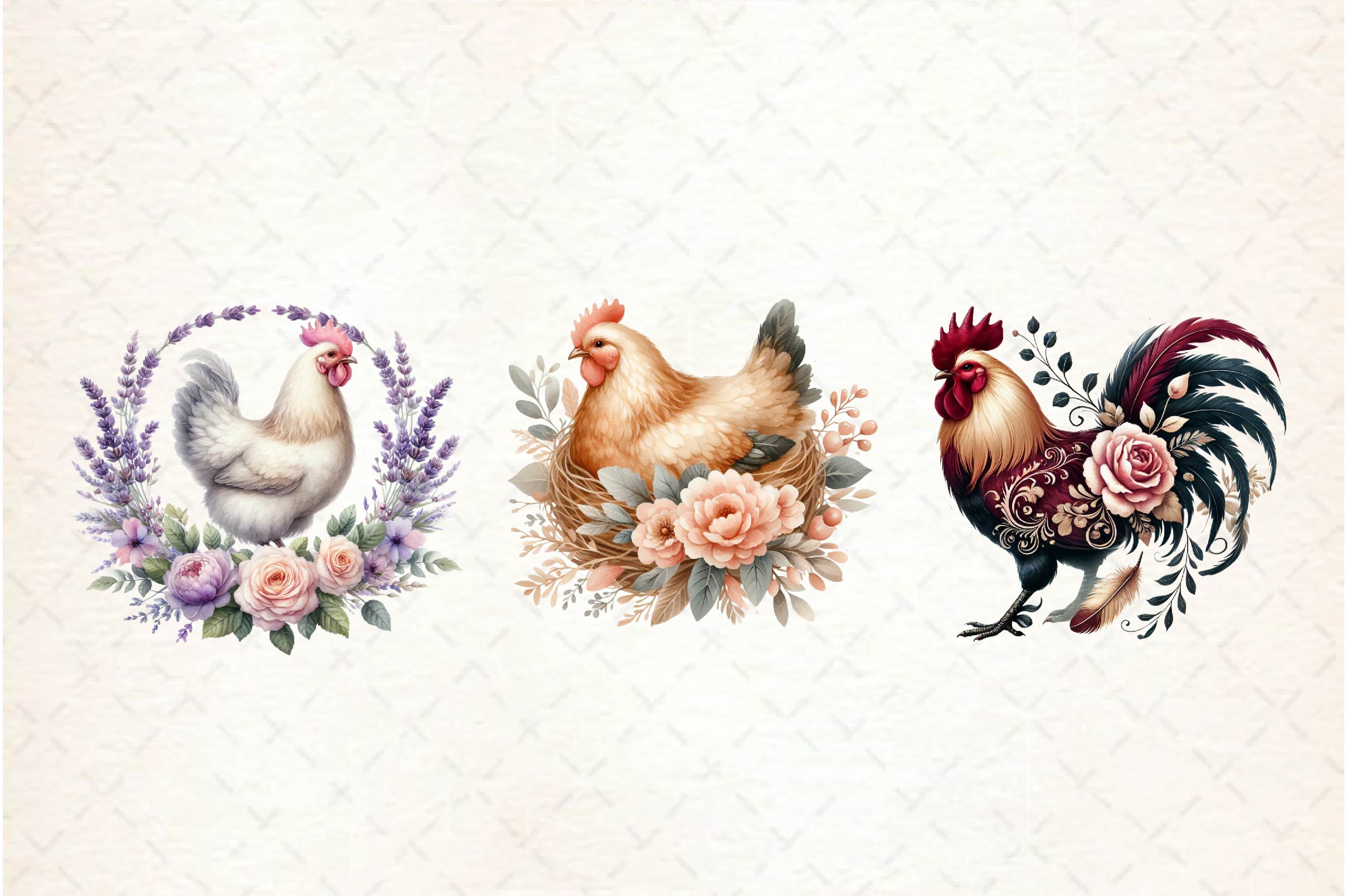 Vintage Spring Floral Chicken Clipart Bundle - CraftNest - Digital Crafting and Art