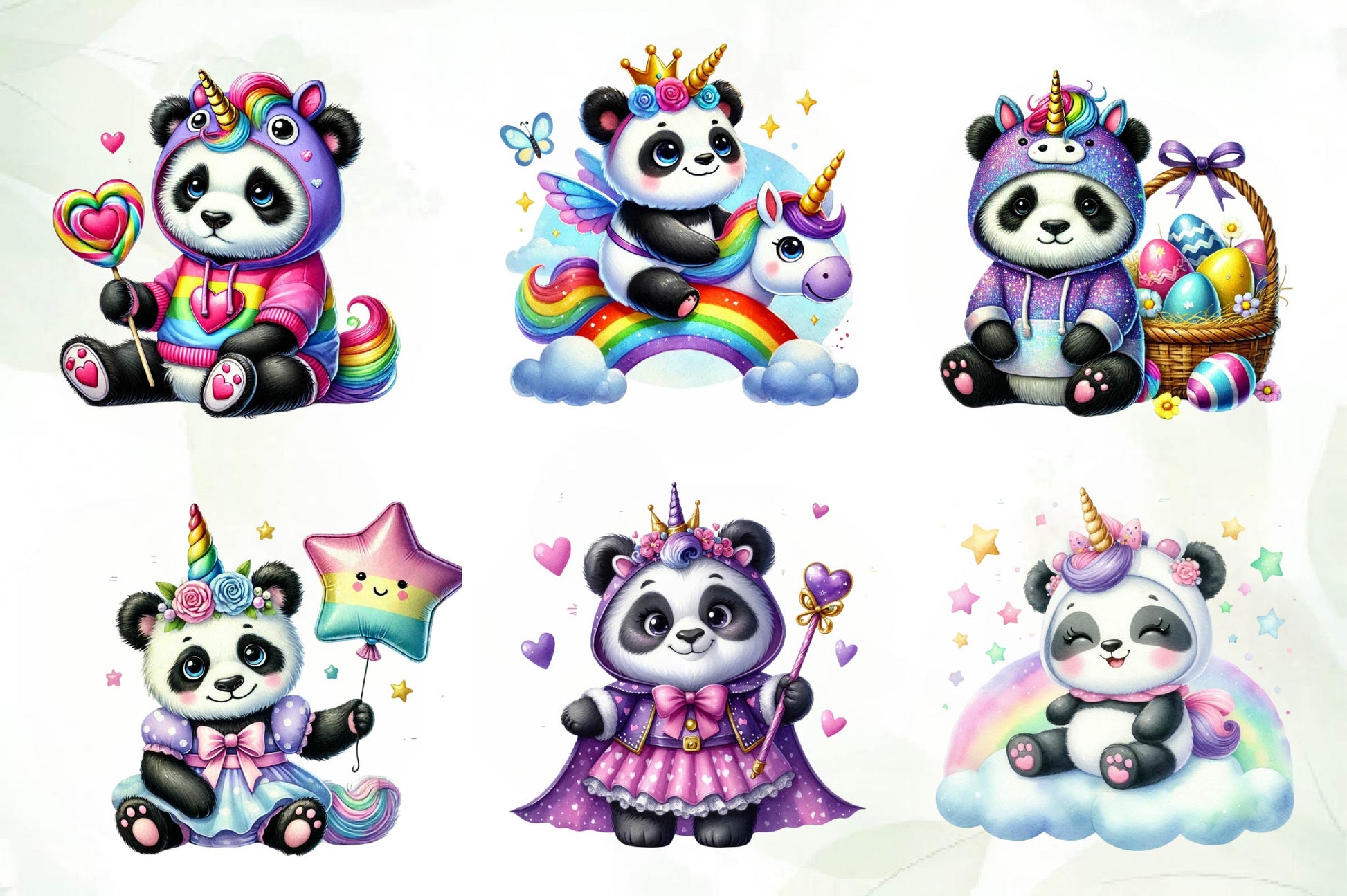 Unicorn Cute Panda Clipart Bundle - CraftNest - Digital Crafting and Art