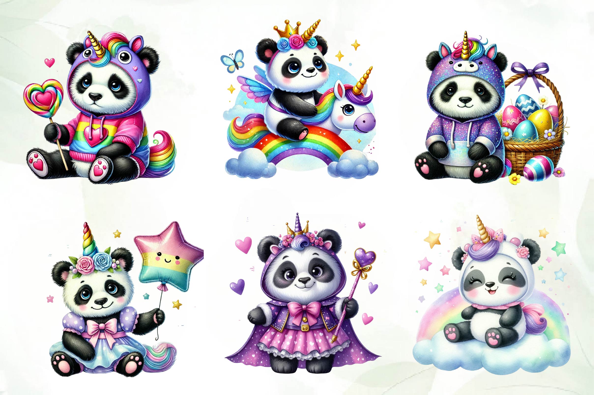 Unicorn Cute Panda Clipart Bundle - CraftNest - Digital Crafting and Art