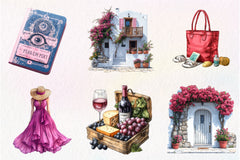 Pink Summer Santorini Travel Clipart Bundle - CraftNest - Digital Crafting and Art