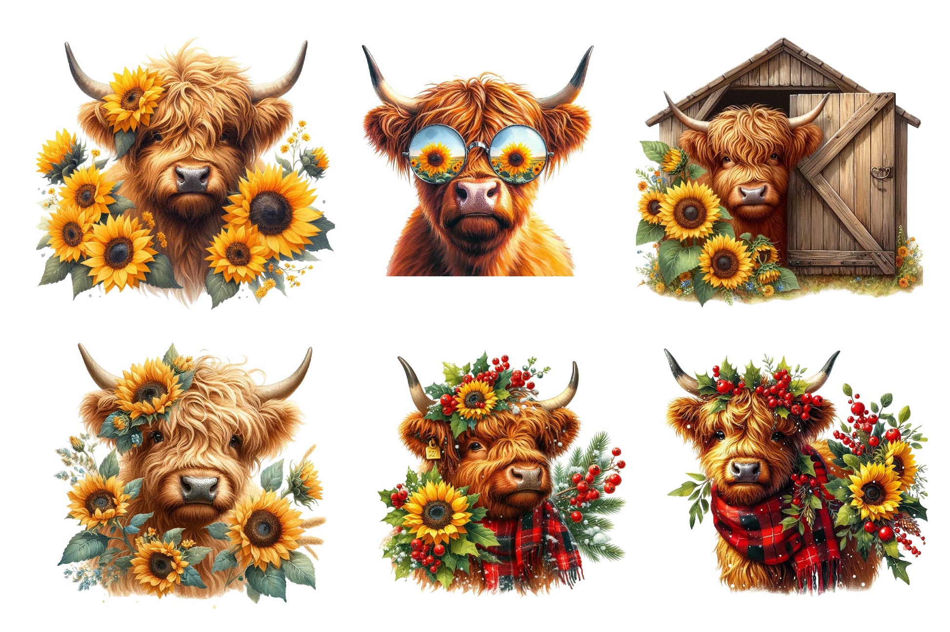 Sunflower Highland Cow Clipart Bundle - CraftNest - Digital Crafting and Art