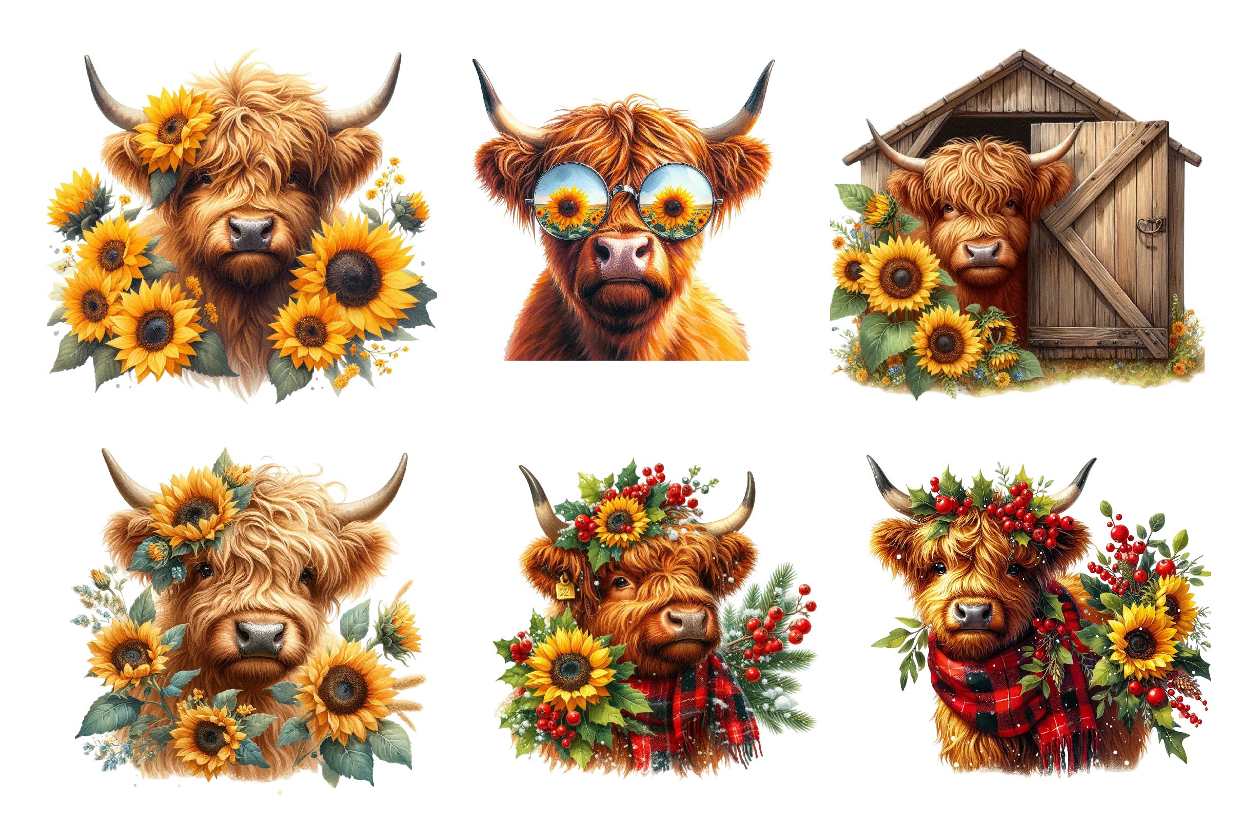 Sunflower Highland Cow Clipart Bundle - CraftNest - Digital Crafting and Art