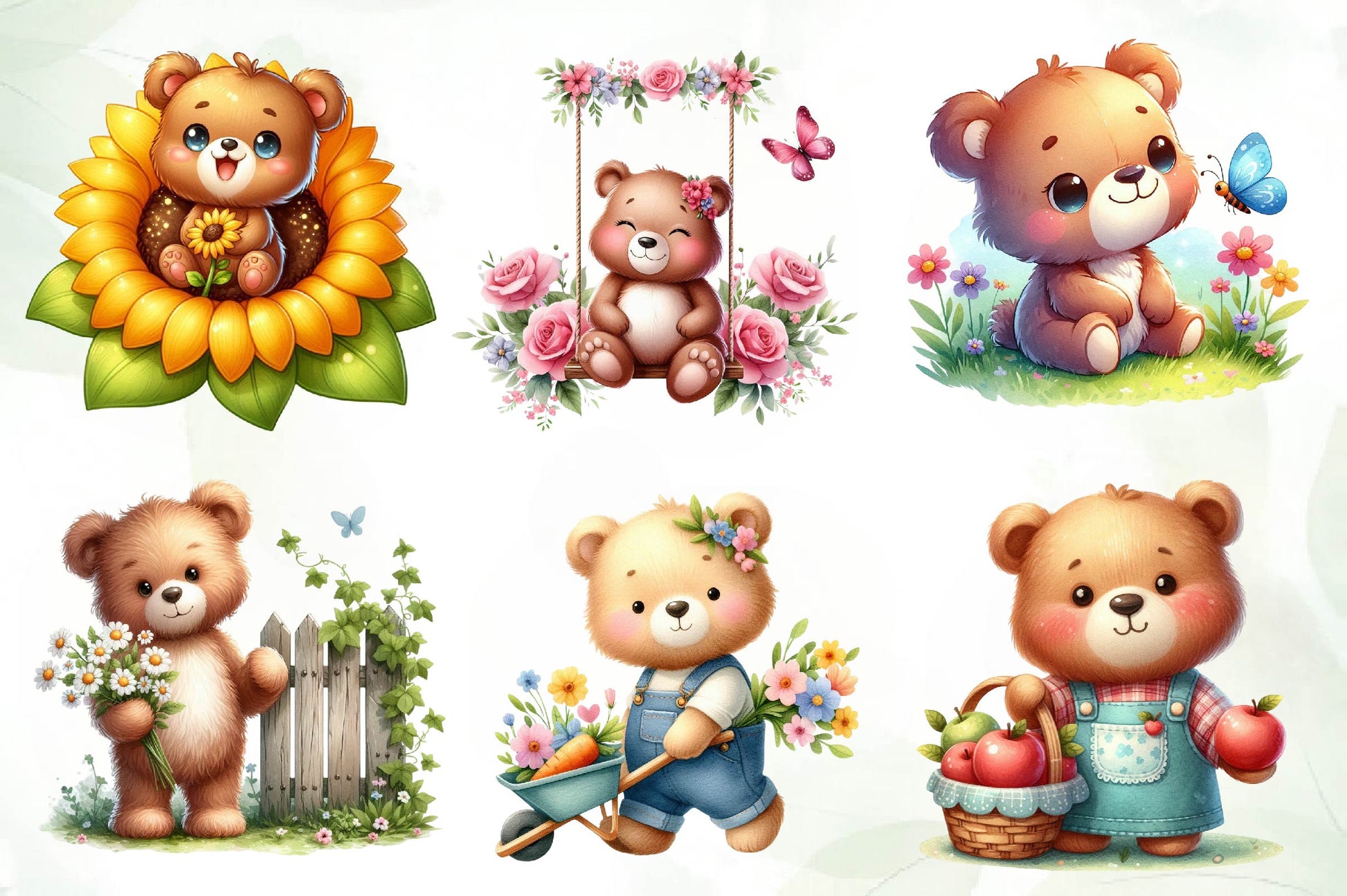 Cute Garden Bear Clipart Bundle - CraftNest - Digital Crafting and Art