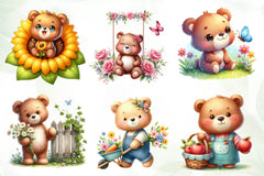 Cute Garden Bear Clipart Bundle - CraftNest - Digital Crafting and Art