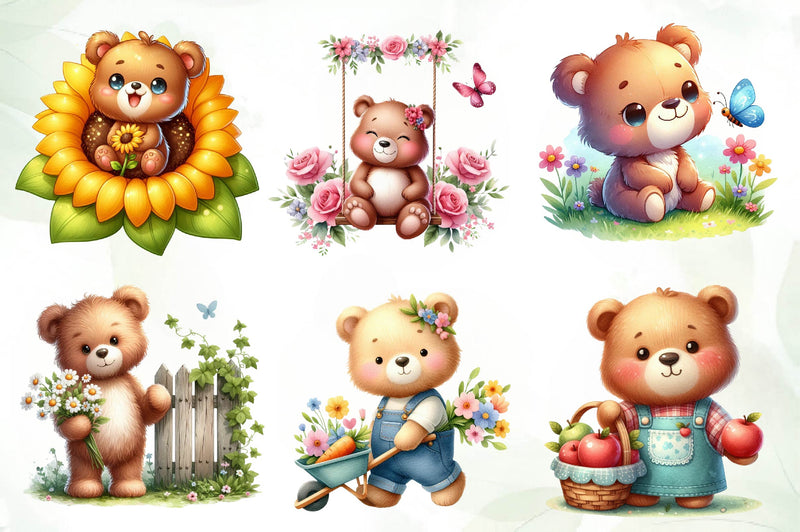 Cute Garden Bear Clipart Bundle - CraftNest - Digital Crafting and Art
