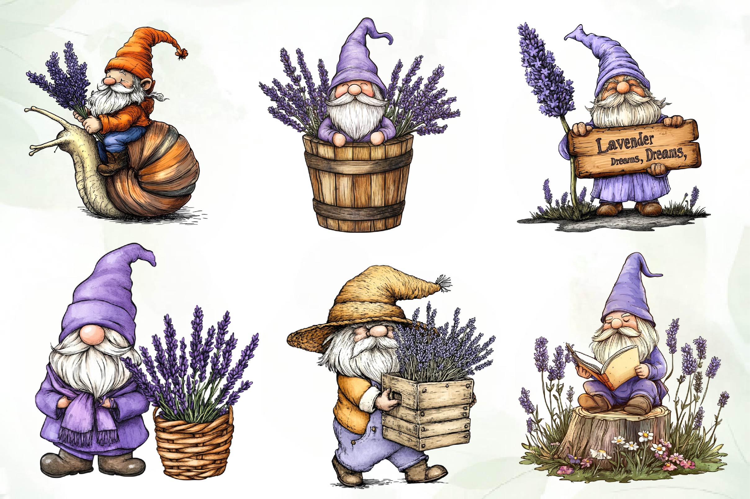 Lavender Purple Gnome Clipart Bundle - CraftNest - Digital Crafting and Art