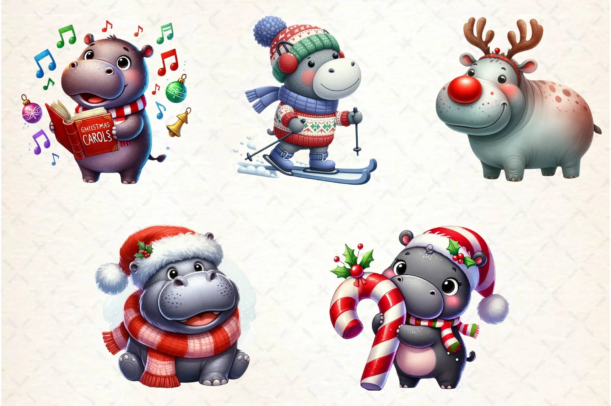 Christmas Hippo Clipart Bundle - CraftNest - Digital Crafting and Art