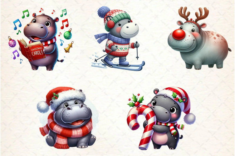 Christmas Hippo Clipart Bundle - CraftNest - Digital Crafting and Art