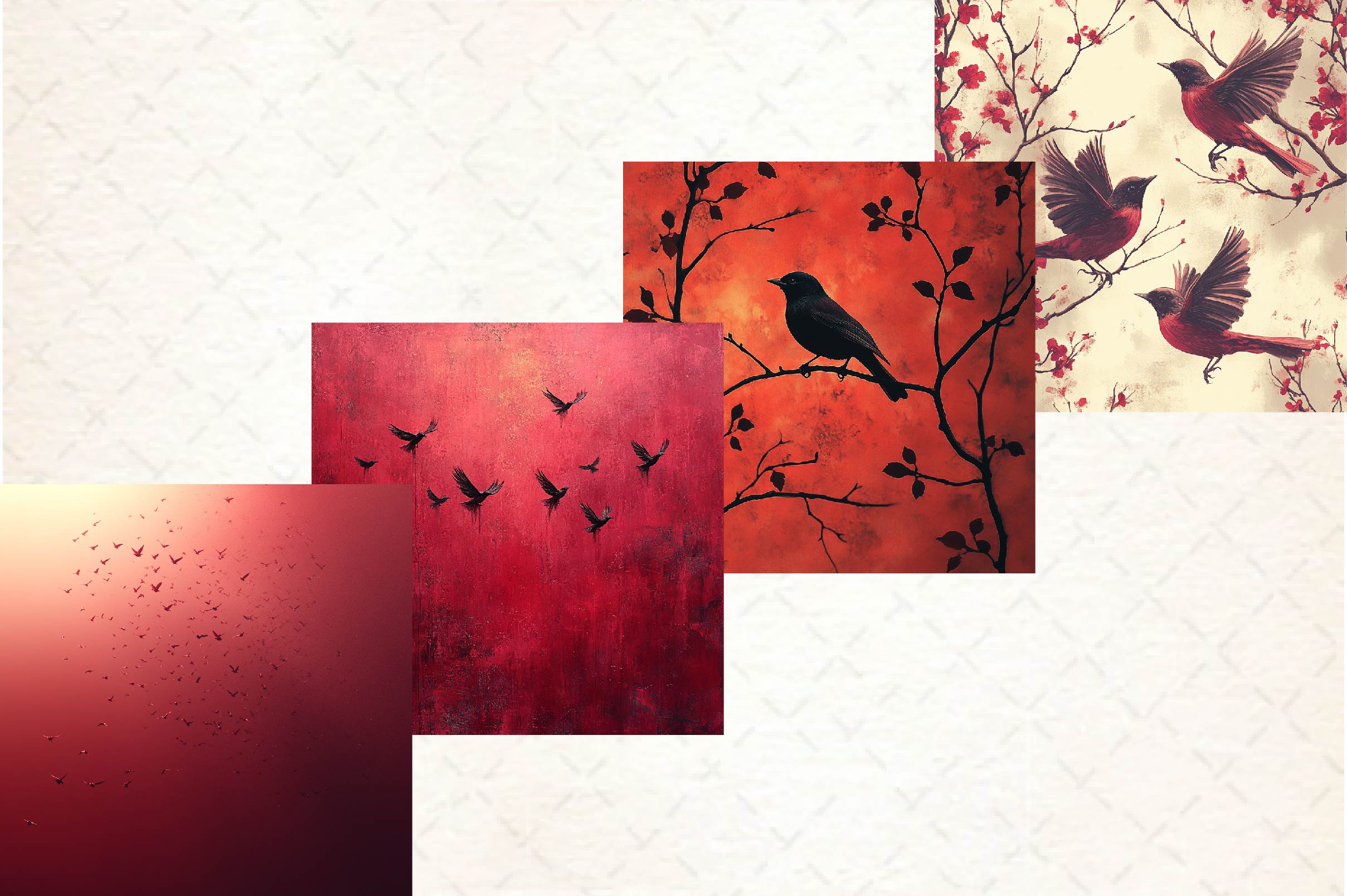Burgundy Night Birds Backgrounds Clipart Bundle - CraftNest - Digital Crafting and Art